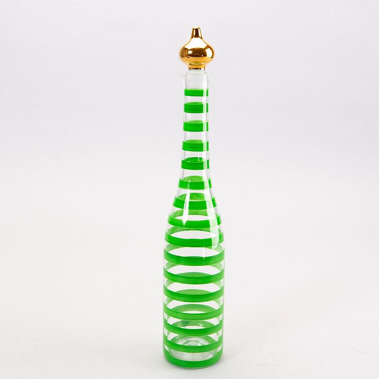 A signed handpainted glass decanter by Anne Nilsson later part of the 20th century.