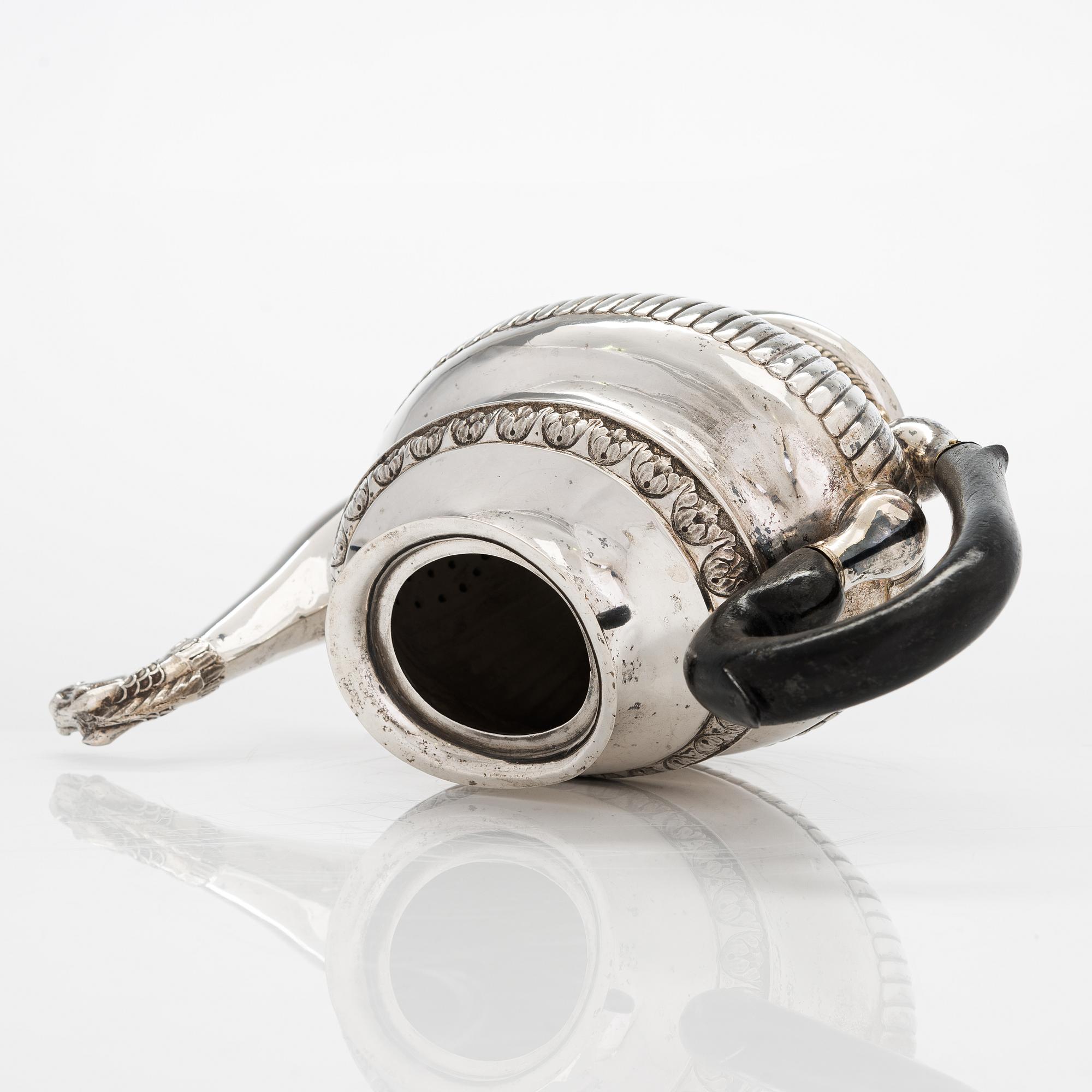 A Late-Empire silver teapot, maker's mark of Carl Petter Norlin, Malmö 1830.