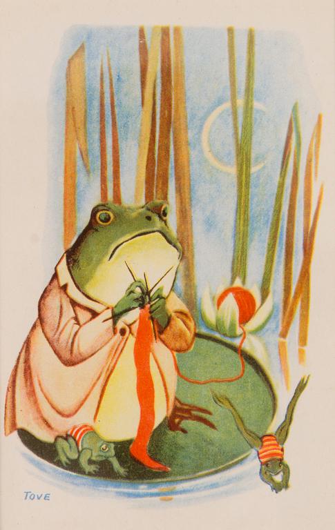 TOVE JANSSON, postikortteja, 10 kpl, Tove Janssonin mukaan, Taidekorttikeskus 1941-42, painettu signeeraus.