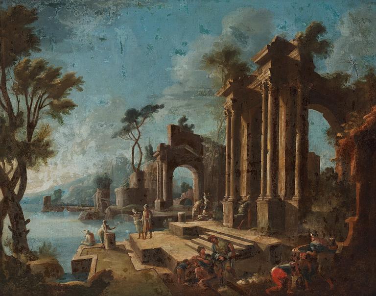 Italian school 17th/18th Century. Ruins by a harbour, a pair.