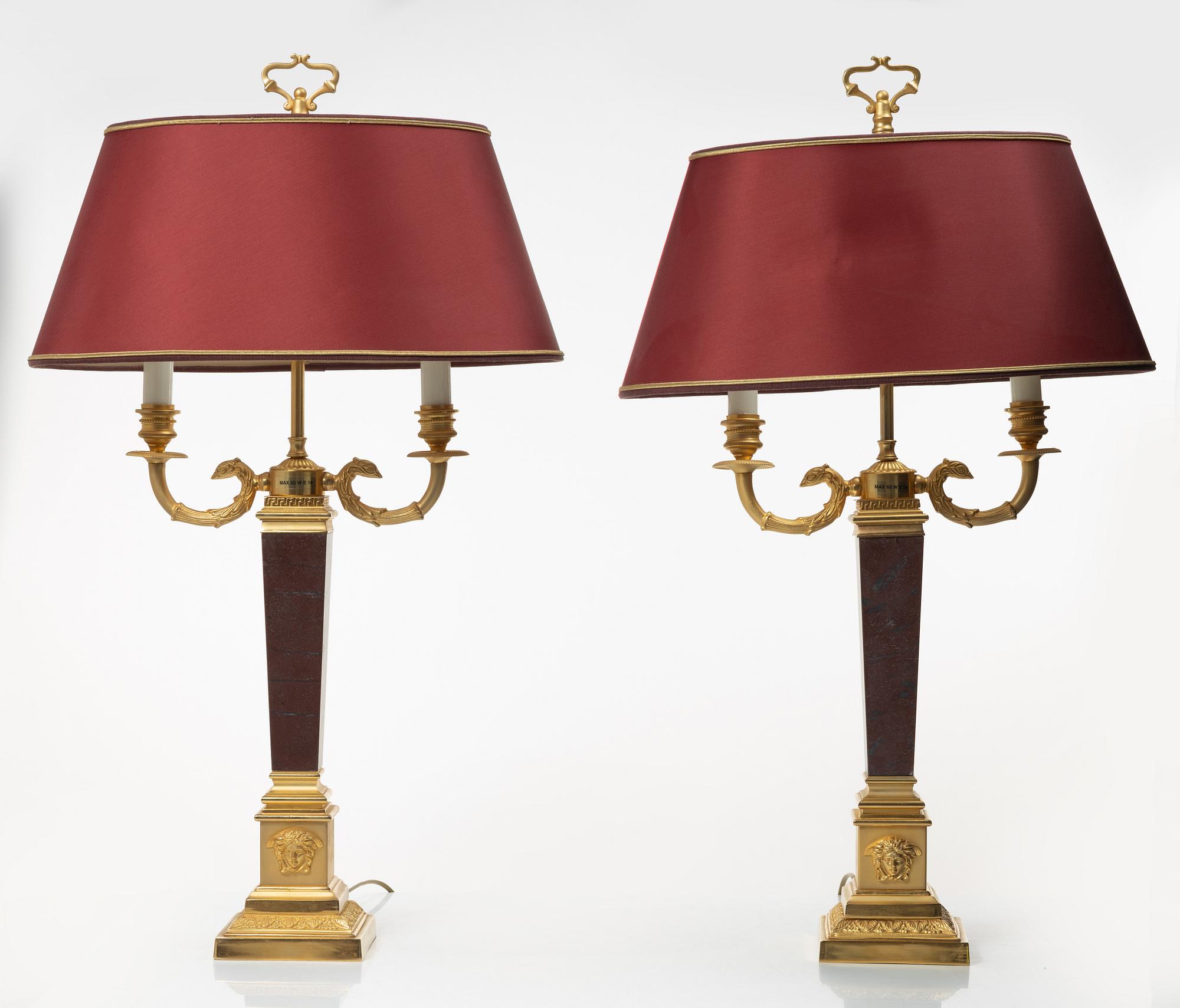 Versace, bordslampor, ett par, sent 1900-tal.