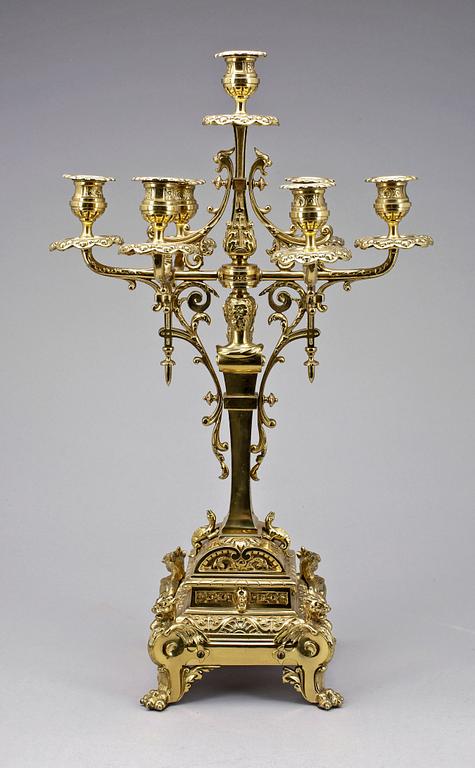 KANDELABER, mässing, renässansstil, troligen sekelskiftet 1900.