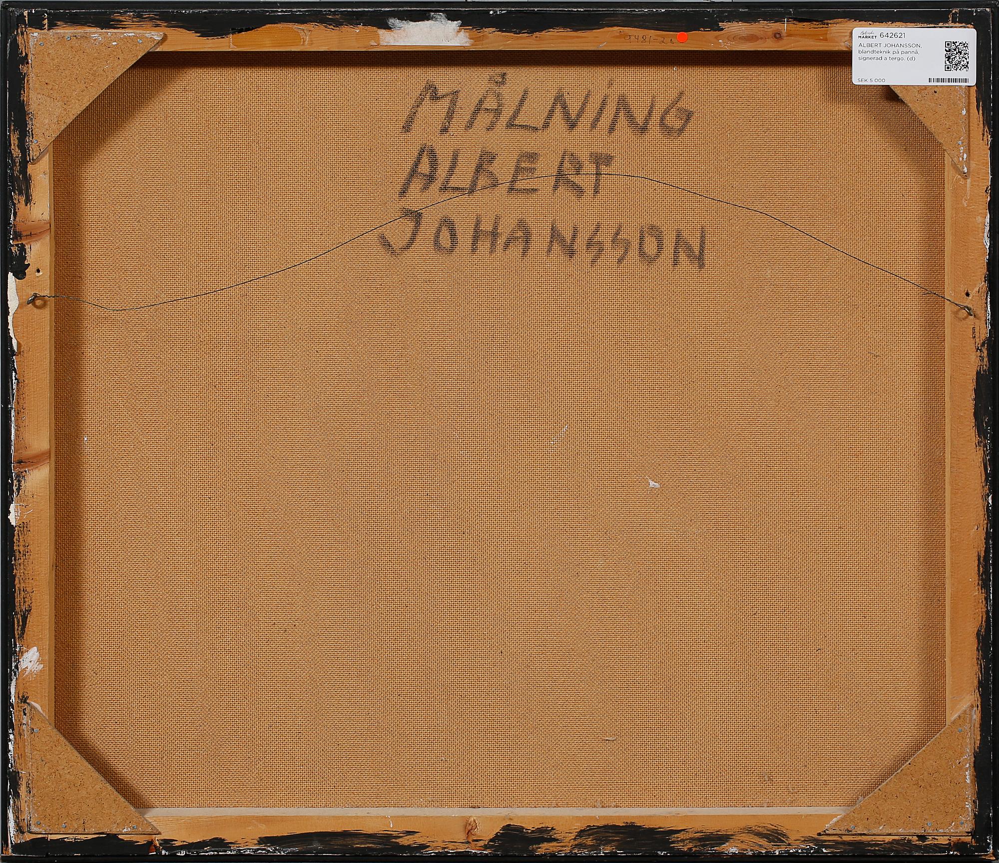 ALBERT JOHANSSON, blandteknik på pannå, signerad a tergo.