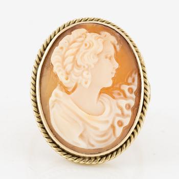Ring, 14K guld med snäckskalscamé.