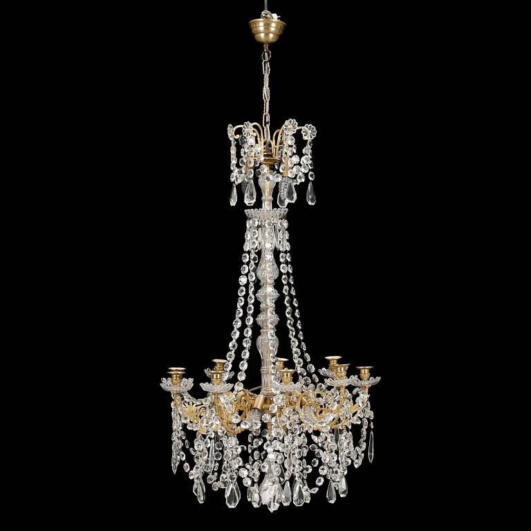 LJUSKRONA, mässing, Oscariansk, omkring sekelskiftet 1900. Höjd 105 cm.