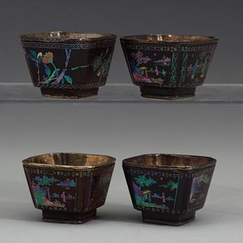 A set of four 'lac-burgauté cups, Qing dynasty, 18th Century.