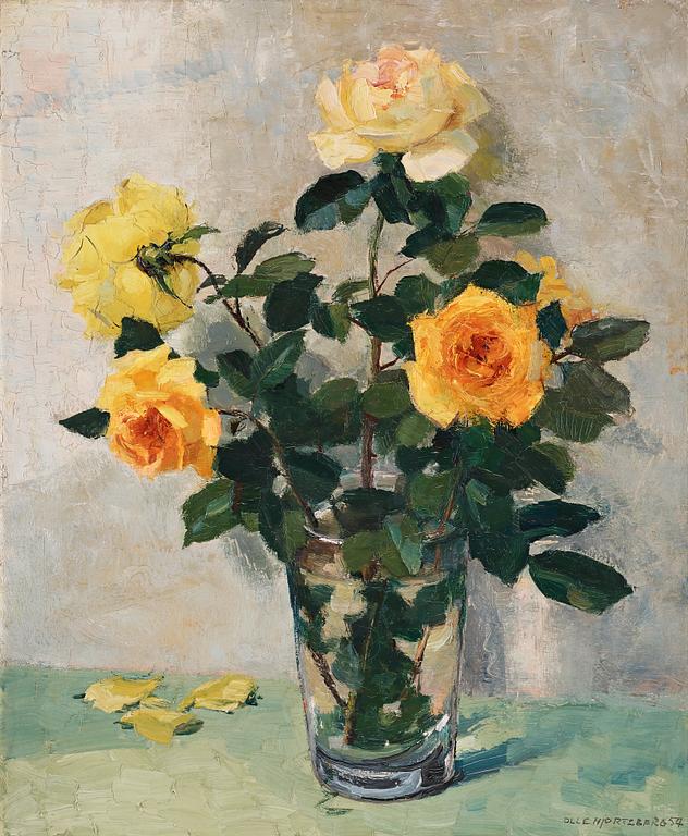 Olle Hjortzberg, Still life with yellow roses.