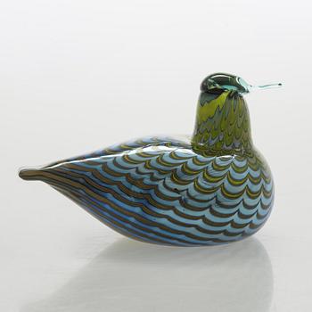Oiva Toikka, a 'Teal Female' glass bird, signed O. Toikka Nuutajärvi.