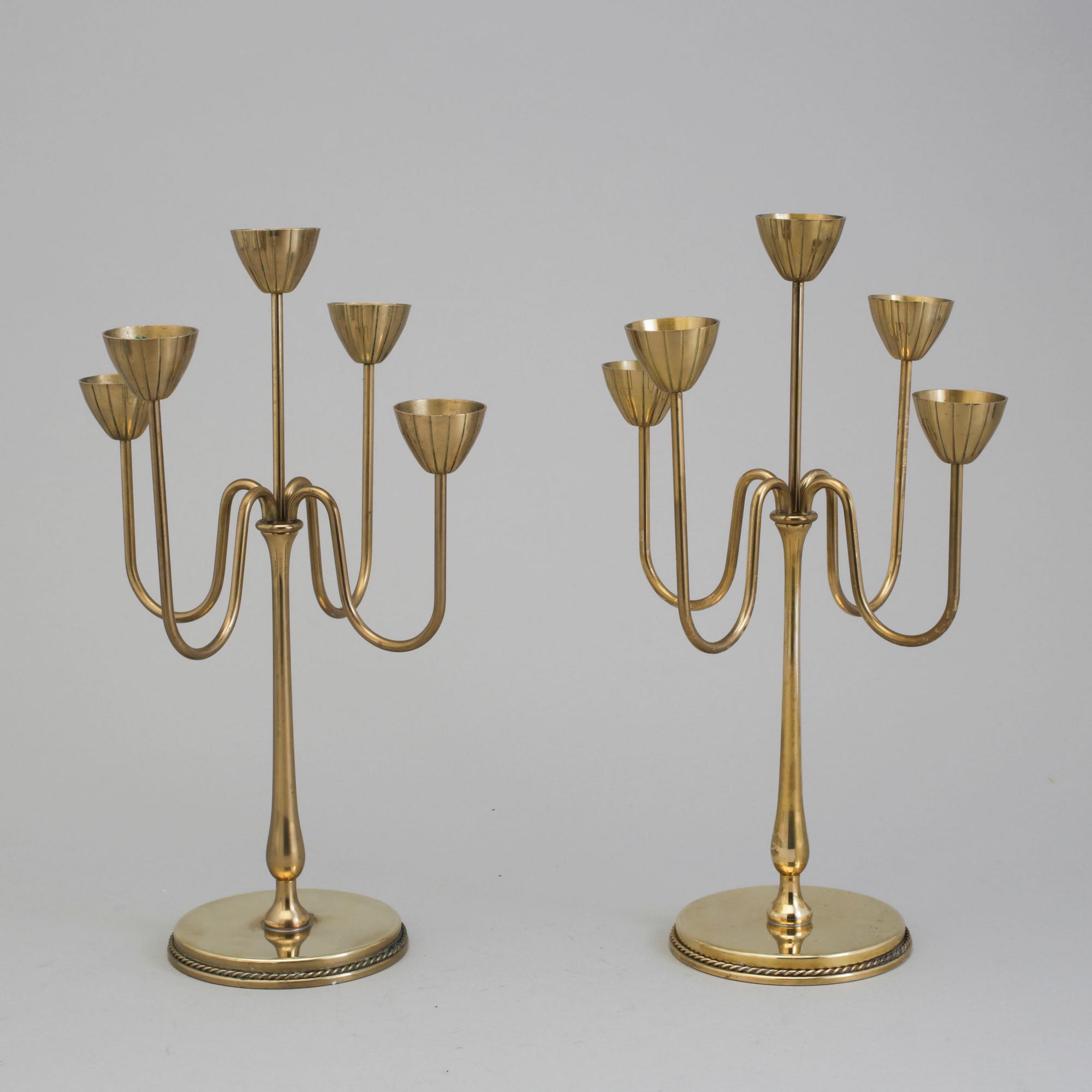 GUNNAR ANDER, kandelabrar, ett par, mässing, Ystad-Metall.