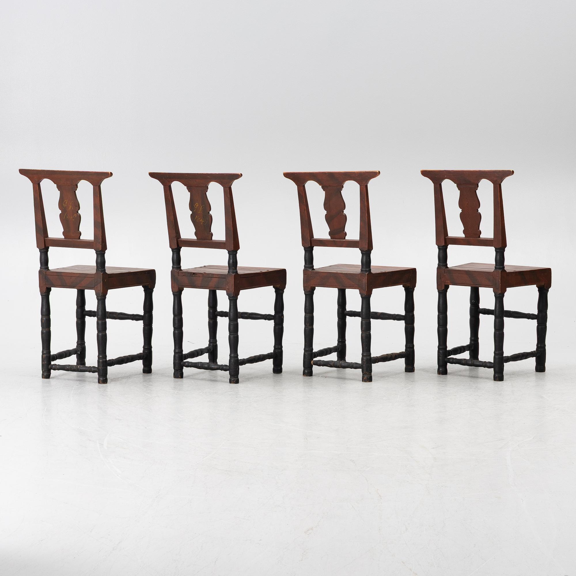 Chairs, 4 pcs, folk art, Jämtland. 19th century.