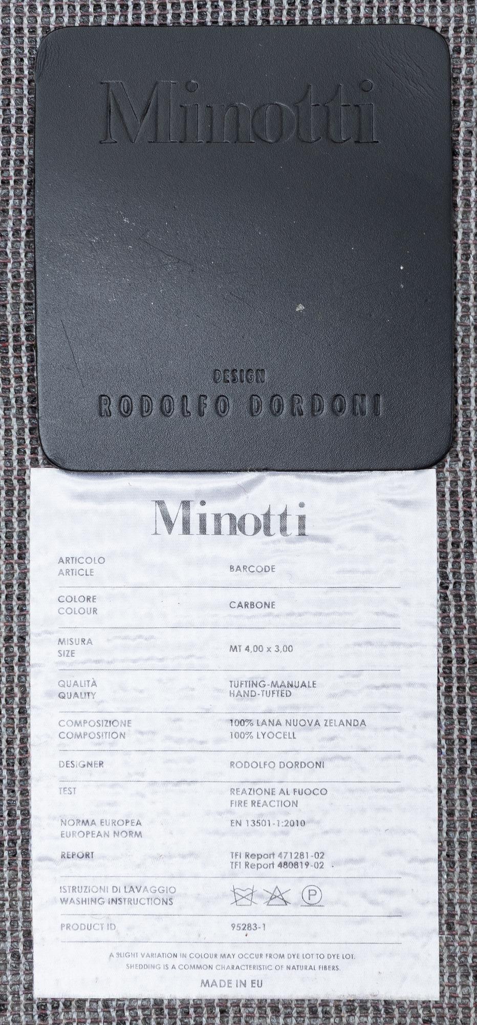 Rodolfo Dordoni, Matta, "Dibblets Barcode", Minotti, Italien. ca 400 x 300 cm.