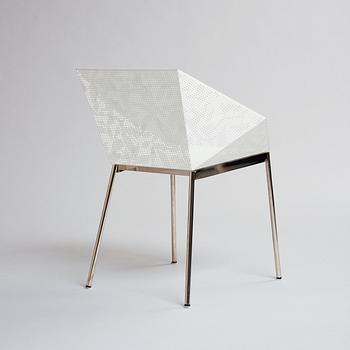 Claesson Koivisto Rune, a "Sfera Chair", ed. 7/8, Sfera Japan, 2004. Laser engraved hole leaf pattern in white lacquered stainl...