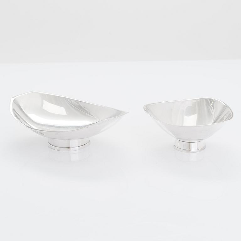 Two sterling silver bowls, Gustav Jansson 1955, 1960, and eight similar silver punsch cups, GAB and CGH 1933-41. Sweden.