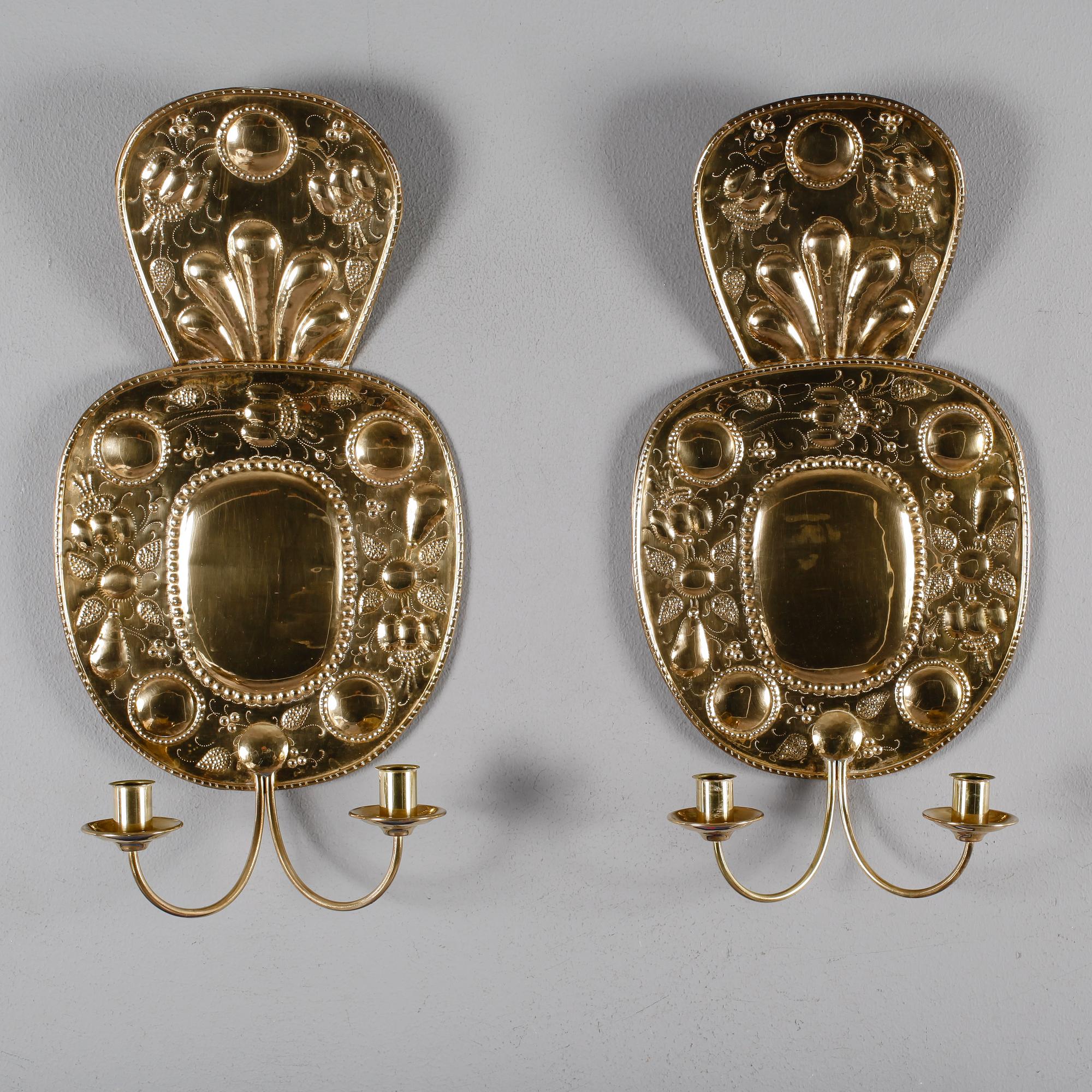 VÄGGPLÅTAR, 1 par, mässing, barockstil, 1900-talets första hälft.