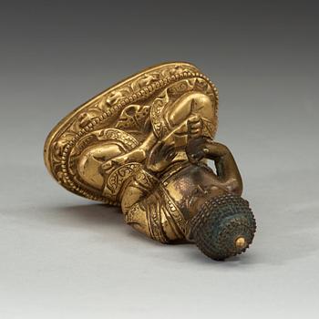 BUDDHA, delvis förgylld brons.  Sino-tibetansk, 1700-tal.