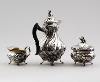 KAFFESERVIS, 3 delar, silver, CG Hallberg, Stockholm 1948. Vikt ca 1286 gram.