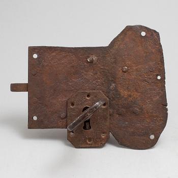 A ca 1700 iron door lock.