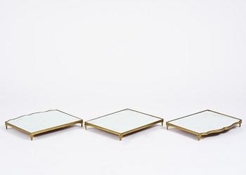 A Gustavian three-piece brass and glass surtout de table, Stockholm, later part 18th century.