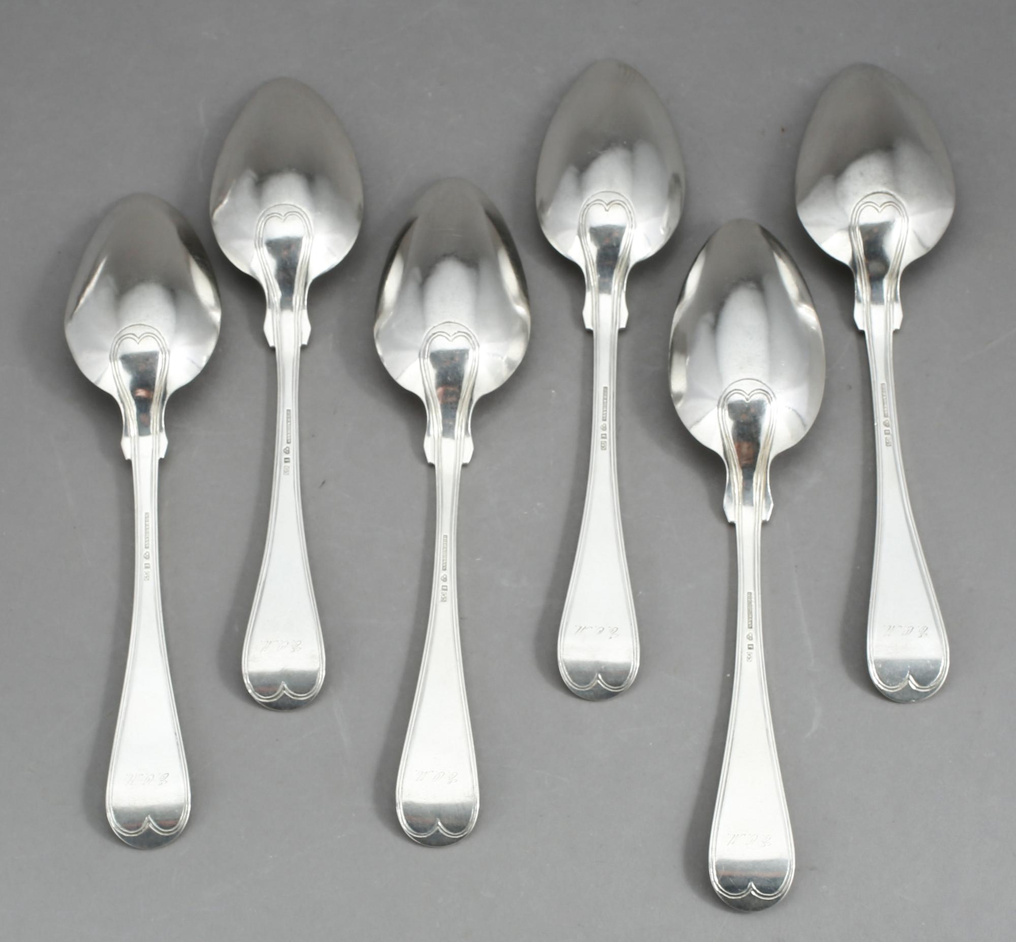 RAGUSKED samt SKEDAR, 6 st, silver, Gustav Graumann, Falun, 1860 respektive 1861. Vikt 548 g.