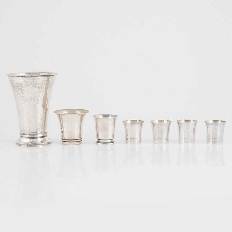 Bägare och supkoppar, 7 st, silver, Sverige 1929-66.