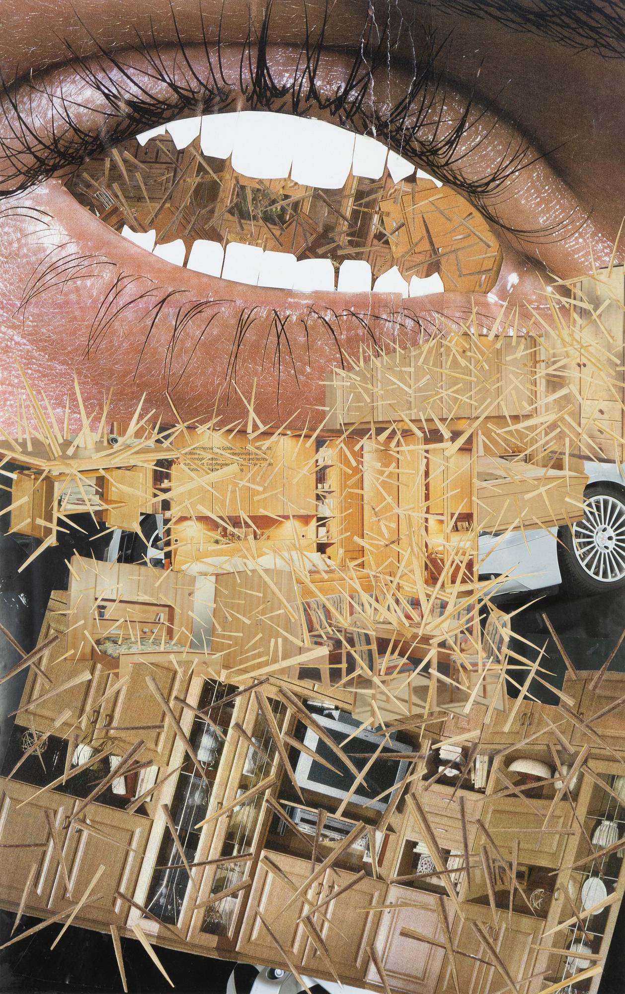 Veronica Brovall, collage on paper, signed and dated -05 on label verso.