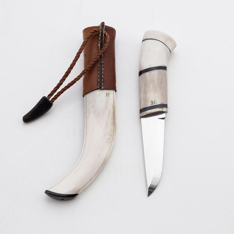 A reindeer and buffalo horn knife by Bertil Fällman, signed.