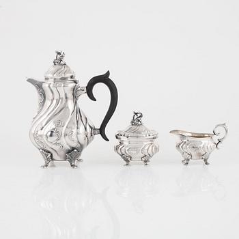 Kaffeservis, 3 delar, silver, rokokostil, GAB / CG Hallberg, Stockholm 1959-62.