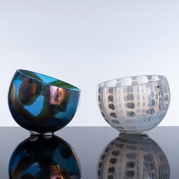 Two Eva Englund glass bowls for Strömbergshyttan, signed and numbered.