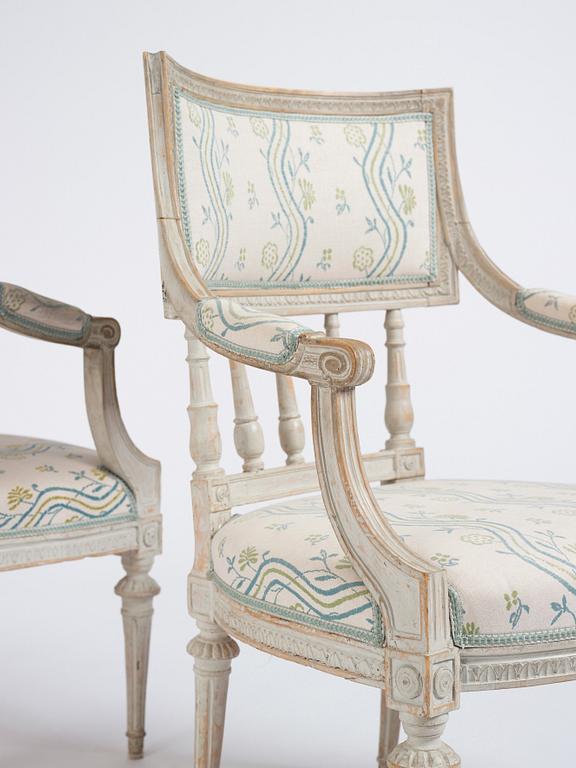 A pair of Gustavian armchairs by M Lundberg.