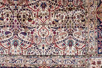 An antique silk Keshan of 'Arabesque' design, Central Persia, c. 410 x 297 cm.