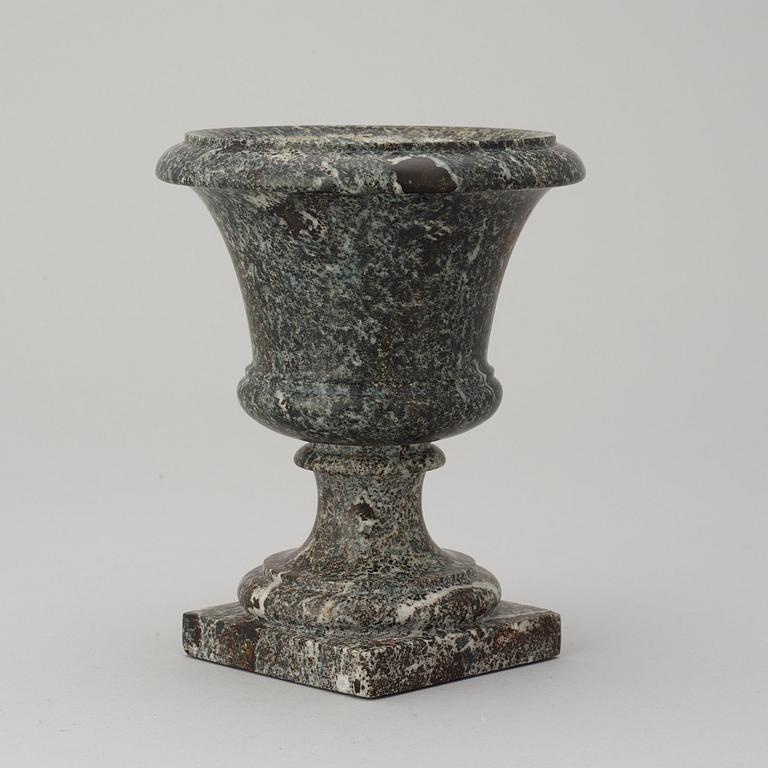 A Swedish Empire 19th century green marble urn.