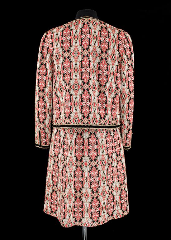 A 1970s two-piece ensemble consisting of dress and jacket by Pierre Balmain.