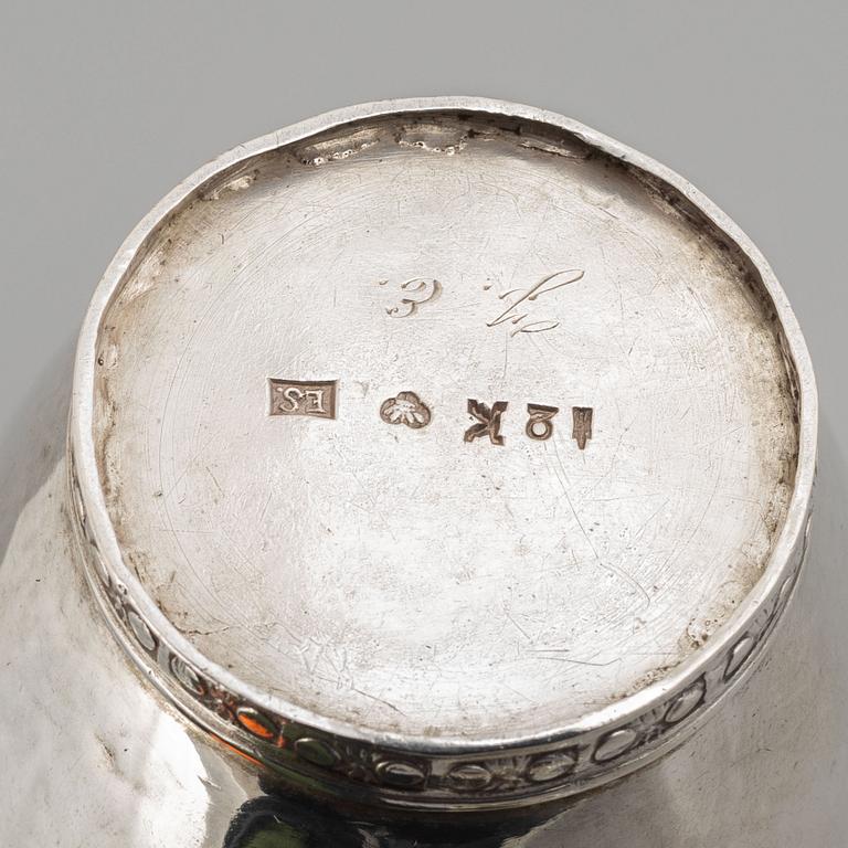 Two silver beakers and a silver creamer, 19th century, Finland.