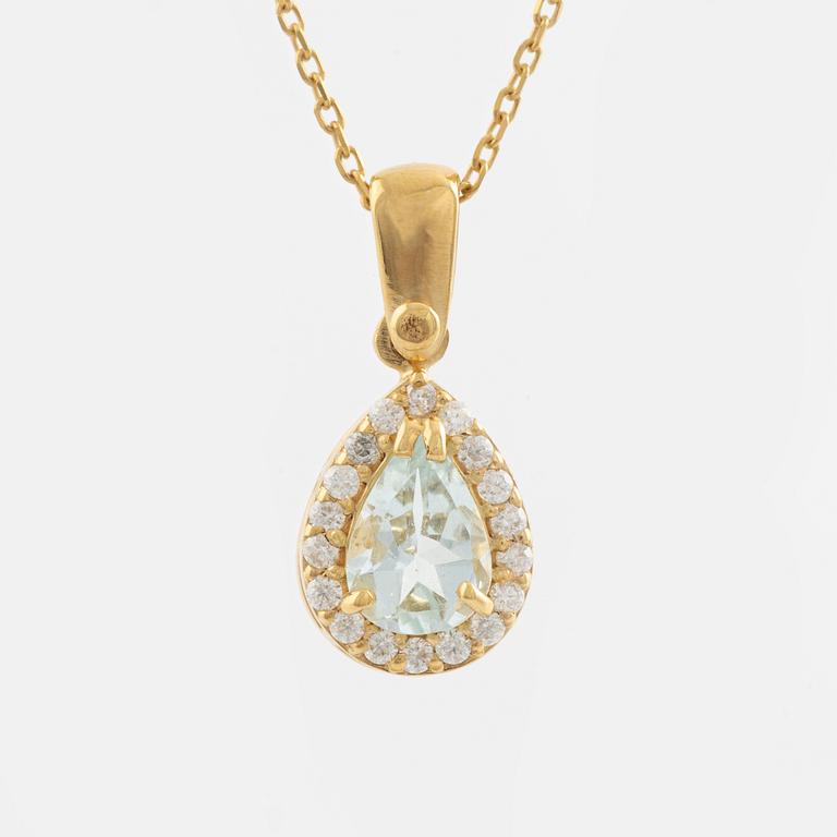 18K gold, light aquamarine and brilliant cut diamond necklace.