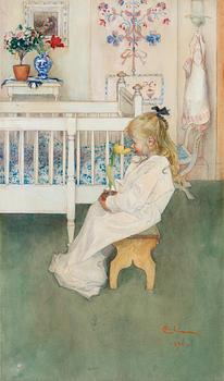 23. Carl Larsson, "I nattskjortan / Lisbeth med gul tulpan".