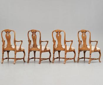 A set of four Swedish Rococo armchairs.