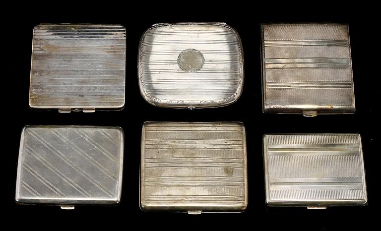 CIGARETTETUIER, 6 st, silver, importstämplar, 1900-tal. Vikt 560 gram.