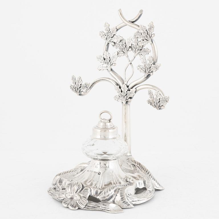 A Finnish Silver and Glass Inkwell, mark of Wilhelm Pettersson, Turku 1886.