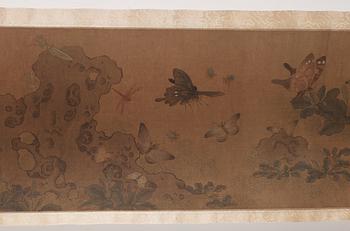 A fine handscroll with butterflies and insects, in the style of Qian Xuan (1235-1305), Qing dynasty, 19th century.