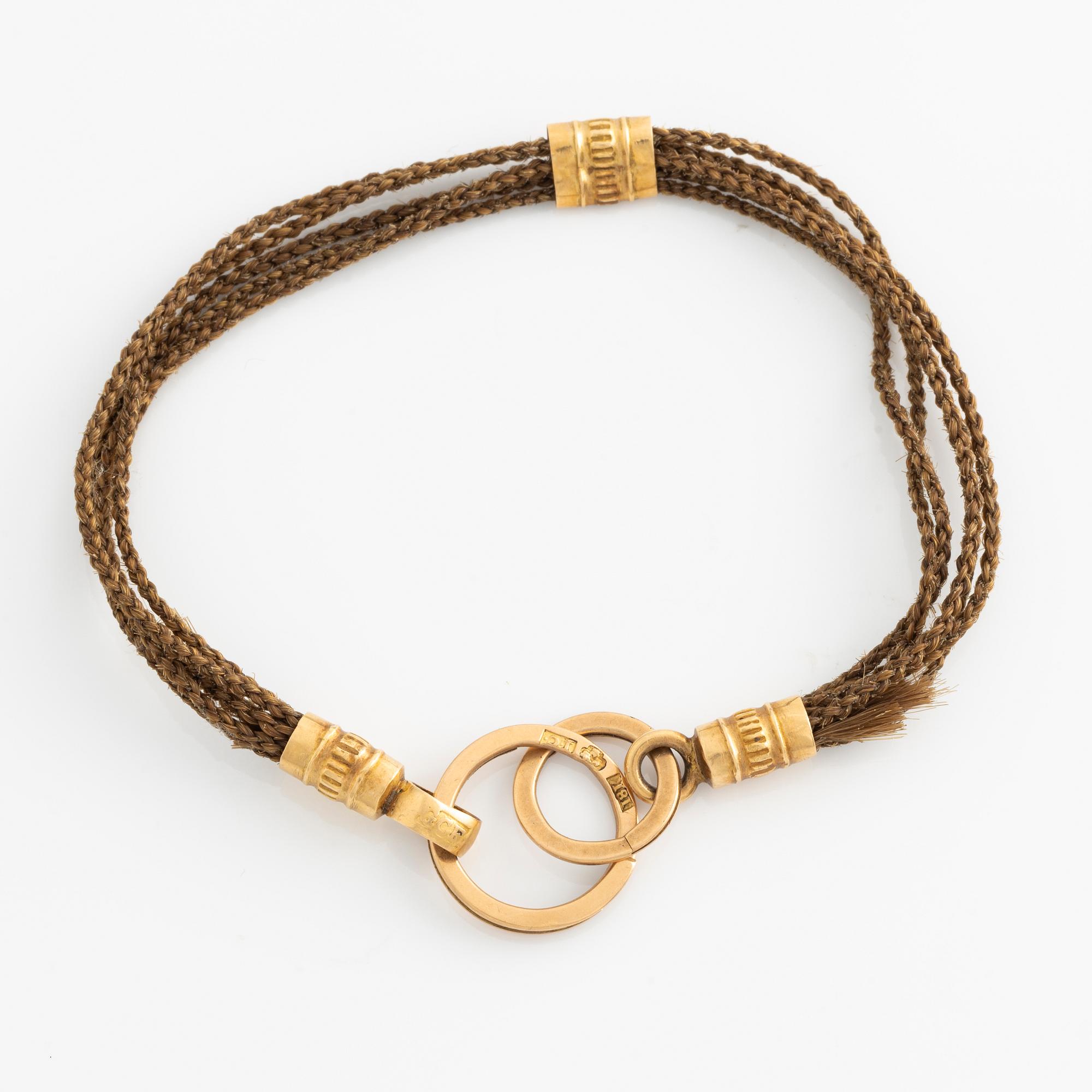 Hårarbete armband lås 18K guld med svenska stämplar.