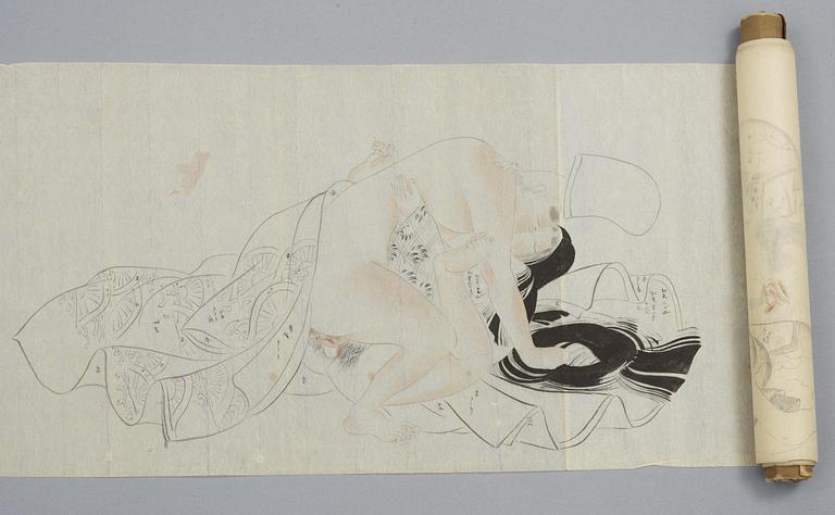 A Japanese shunga handscroll, Meiji (1868-1912).