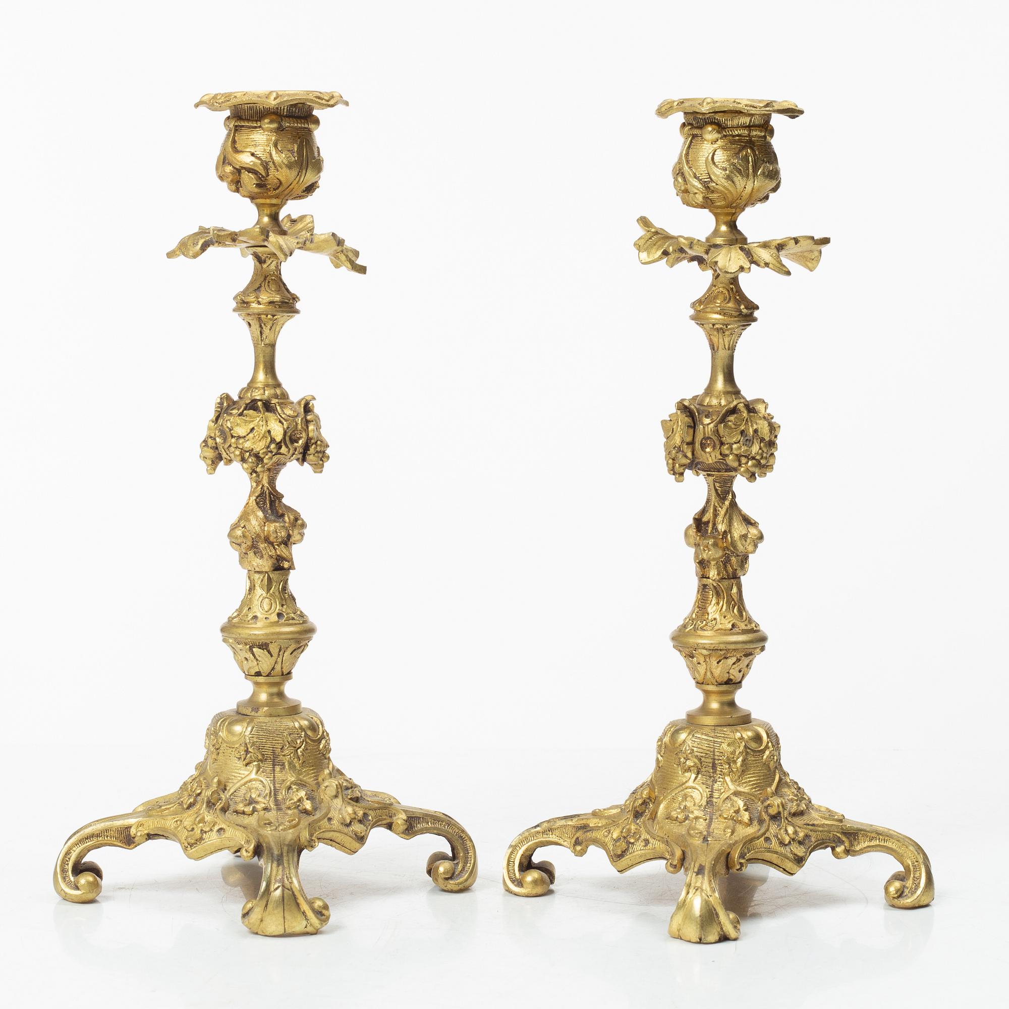 A pair of Oscarian brass candle sticks, Sweden, late 19th century.