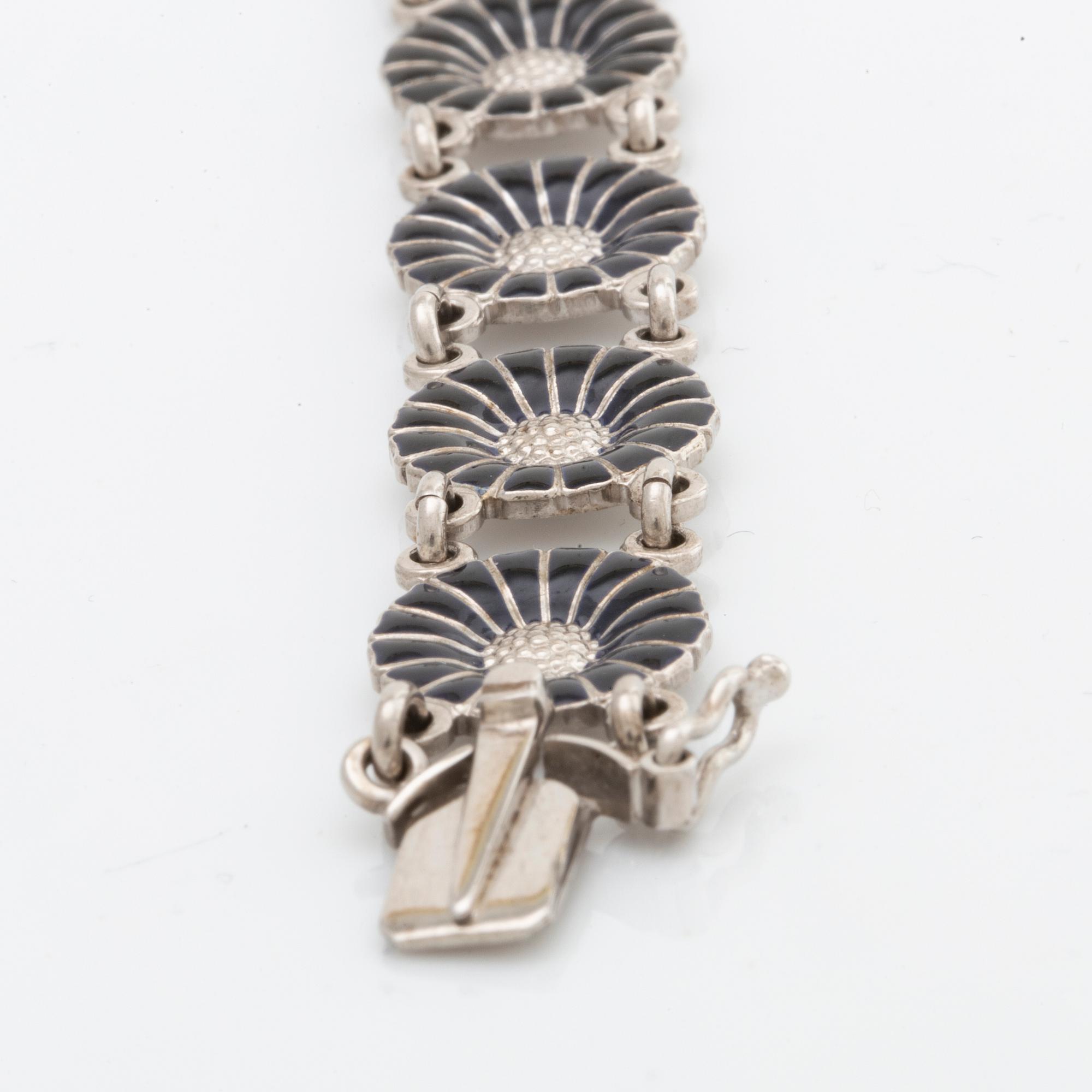 GEORG JENSEN bracelet silver and black enamel, 'Daisy.