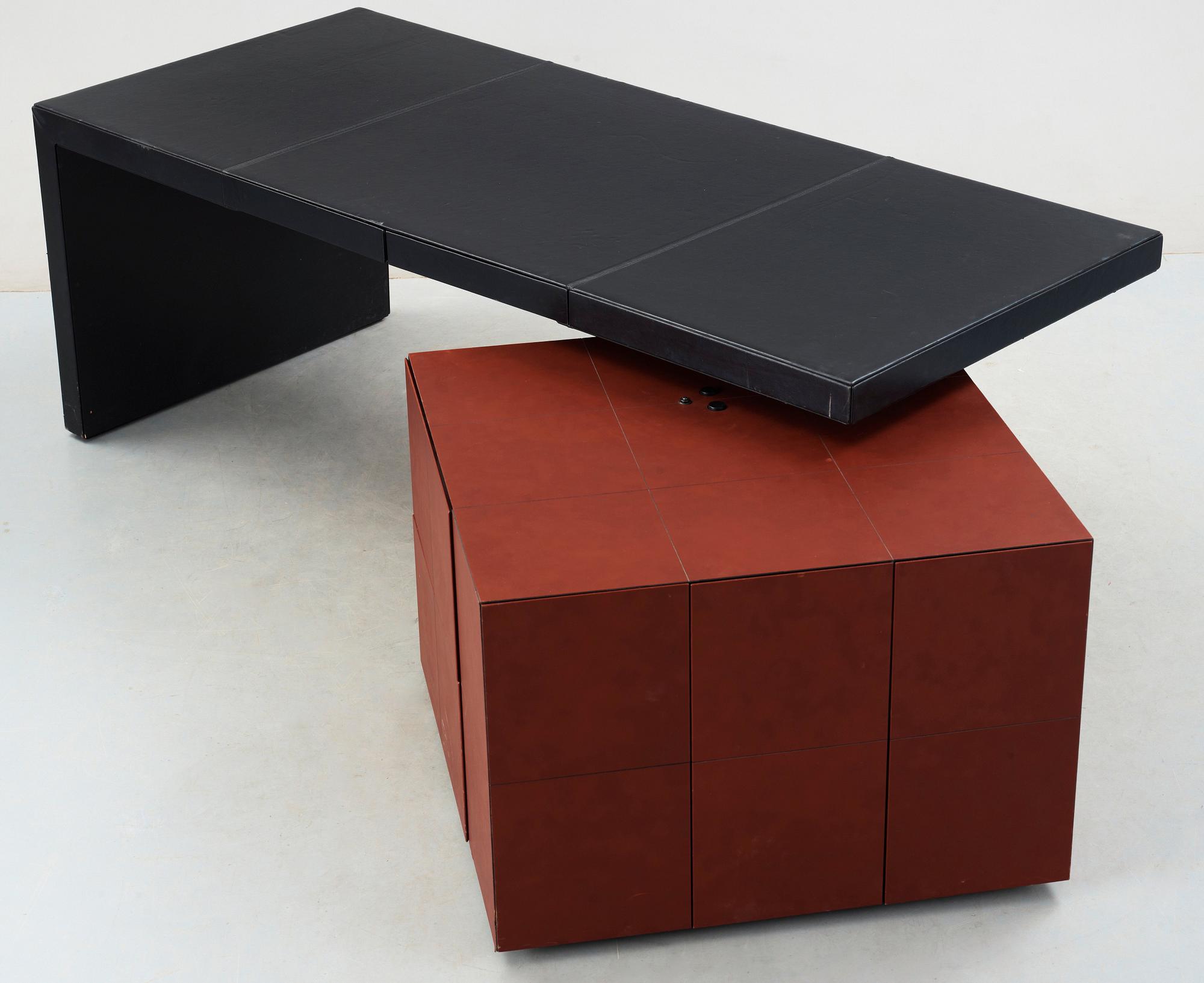 A Lella & Massimo Vignelli black and brown leather 'C.E.O Desk', Poltrona Frau, Italy.