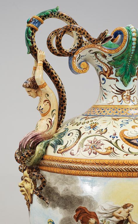 A large majolica 'Historismus' vase, late 19th Century.