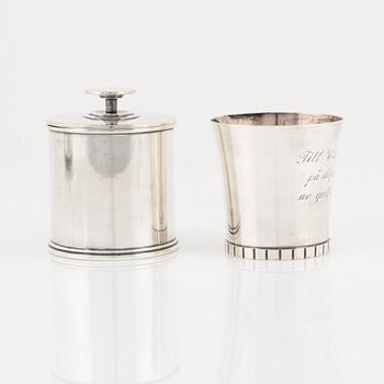 A Swedish silver Bowl, Dish, Beaker and Lided Box.