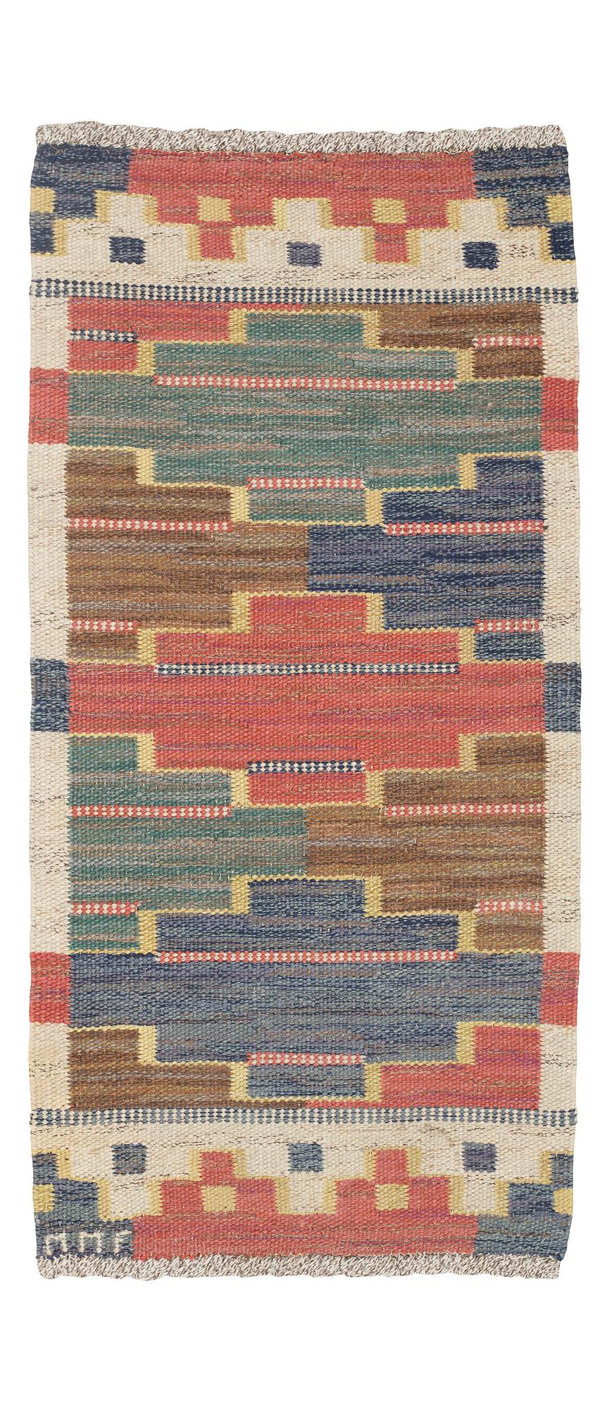Märta Måås-Fjetterström, matta, "Blå heden", rölakan, ca 130 x 60 cm, signerad MMF.