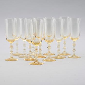 CHAMPAGNEGLAS, 12 st, "Salut", Simon Gate, Orrefors, 1900-talets andra hälft.