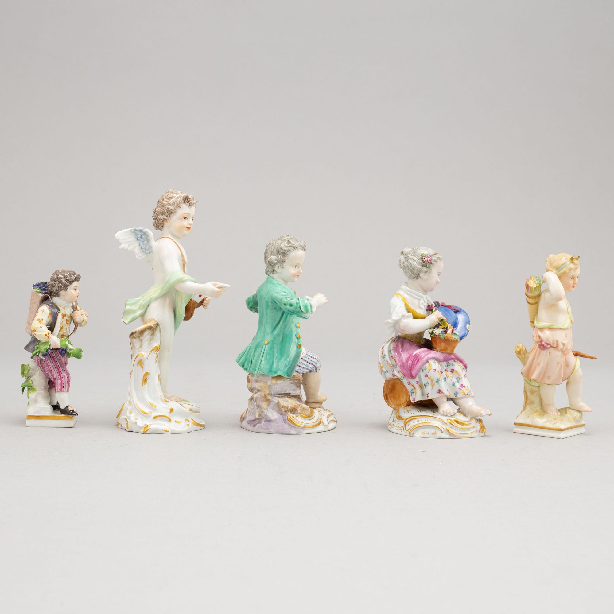 A group of five German porcelain figures, Meissen and Berlin, circa 1900.