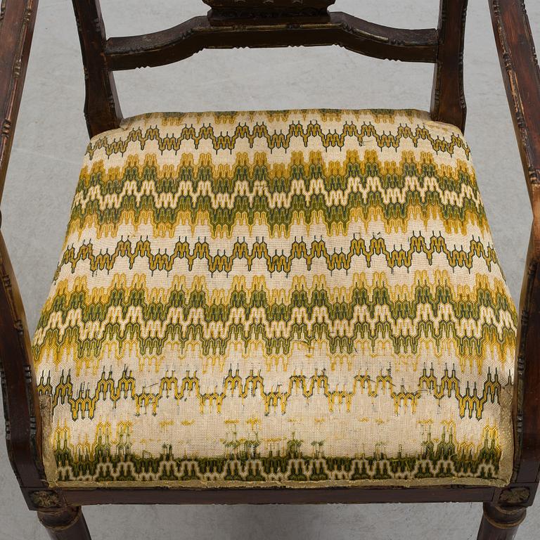 An armchair, probably Italian, 19th c, belonged to Queen Victoria, Solliden, the embroidery by King Gustav V.